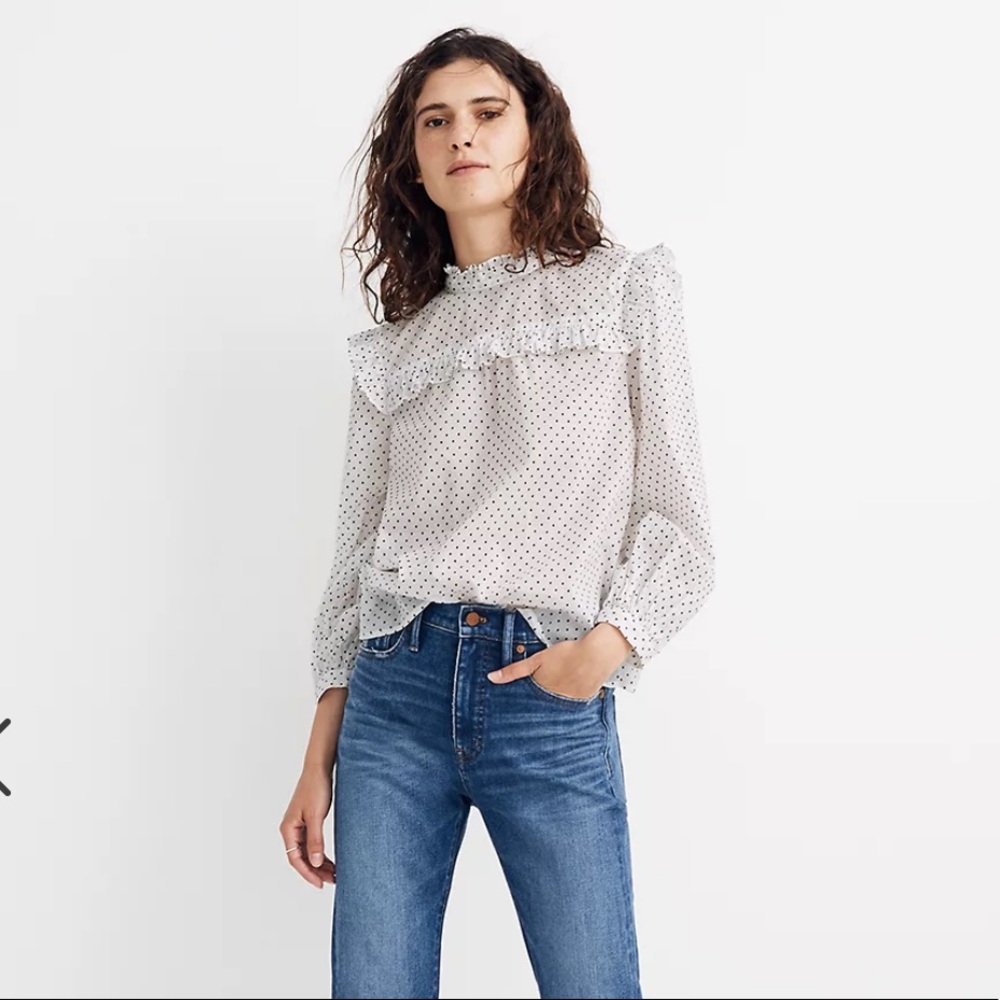 Madewell Ruffle Top in Flocked Dot